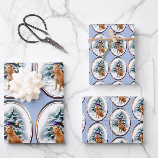 アイリッシュテリアクリスマス ラッピングペーパーシート (正面)