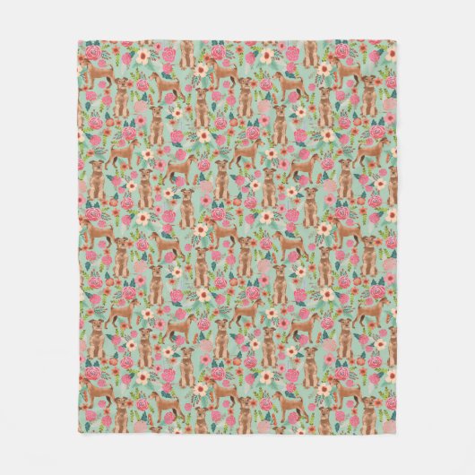 アイリッシュテリアフローラ毛布 – かわいい犬の投げ フリースブランケット (正面)