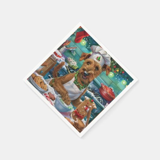 アイリッシュテリアホリデーベーキング:フェスティバルクリスマス スタンダードカクテルナプキン (角)
