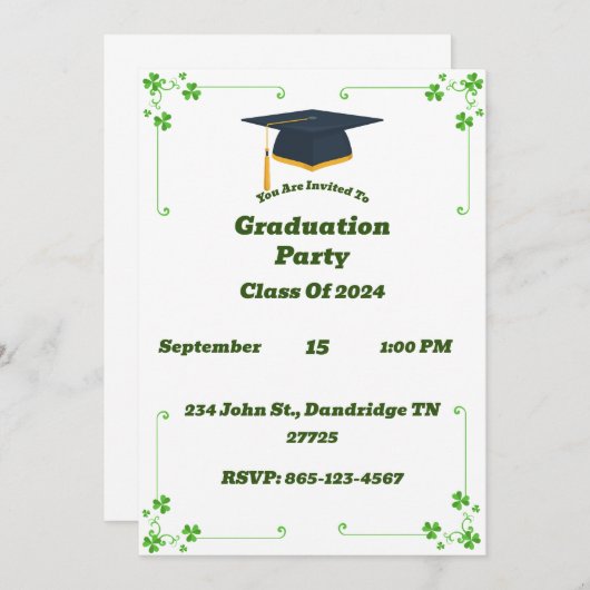 アイリッシュテーマの卒業パーティー招待状 招待状 (正面/裏面)