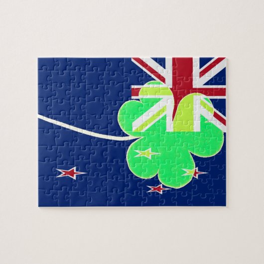 アイリッシュニュージーランド国旗シャムロッククローバーセントパトリック ジグソーパズル (横)