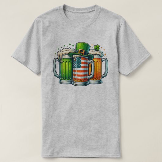 🇮🇪アイリッシュハット、アメリカ国旗とビール Tシャツ (デザイン正面)