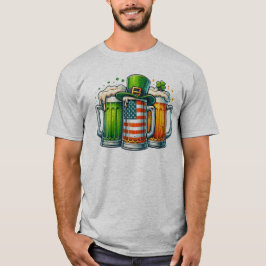 🇮🇪アイリッシュハット、アメリカ国旗とビール Tシャツ