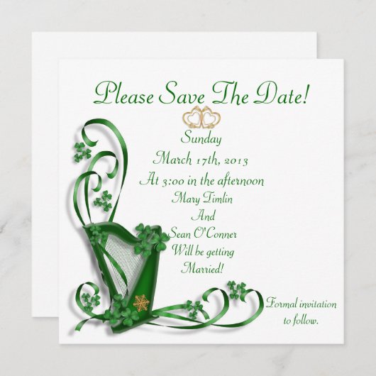 アイリッシュハープ結婚の日付を保存 セーブザデート (正面/裏面)
