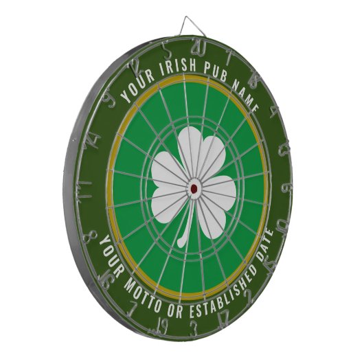 アイリッシュパブパーソナライズされたグリーン&金ゴールドホワイトシャムロック ダーツボード (正面左)