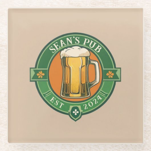 アイリッシュパブパーソナライズされたコースター付きカスタム文字 ガラスコースター (正面)
