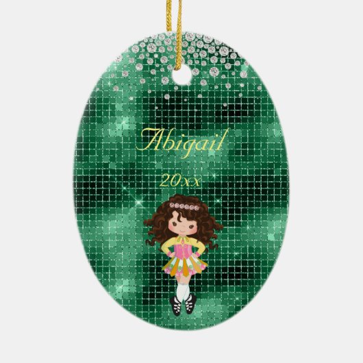 アイリッシュパーソナライズされたダンスブルネットガールクリスマス セラミックオーナメント (裏面)