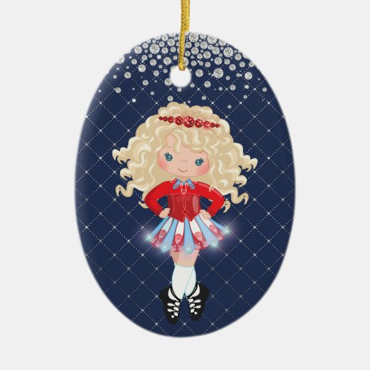 アイリッシュパーソナライズされたダンスブロンドガールクリスマス セラミックオーナメント (正面)