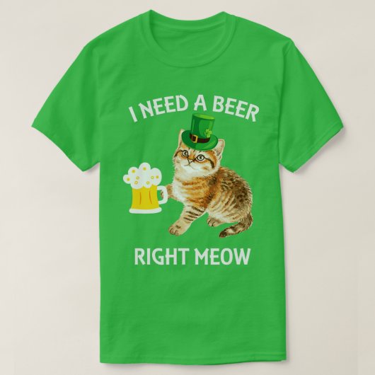 アイリッシュビールキャットSt patricks day飲み物 Tシャツ (デザイン正面)