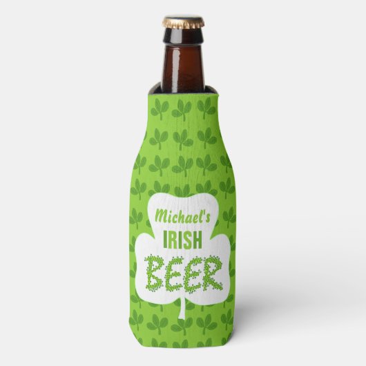 アイリッシュビールSt patricksパーソナライズされたグリーンシャームロック ボトルクーラー (ボトル正面)