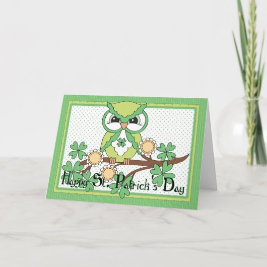 アイリッシュフクロウHappy St. Patrick's Day Greeting Card カード (正面)