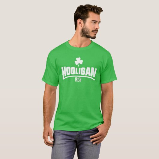 アイリッシュフーリガンSt patricks dayシャムロッククローバーグレ Tシャツ (正面フル)