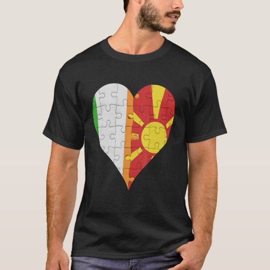 アイリッシュマケドニア国旗のハート Tシャツ (正面)