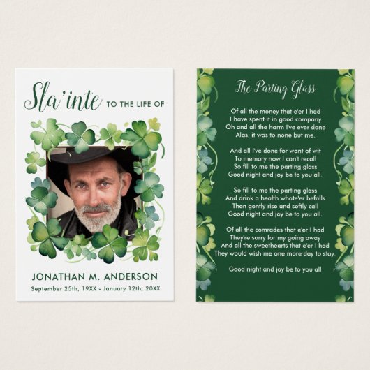 アイリッシュメモリアルシャムロックフォト葬儀祈りの言葉カード (正面&裏面)