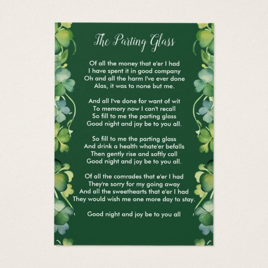 アイリッシュメモリアルシャムロックフォト葬儀祈りの言葉カード (裏面)