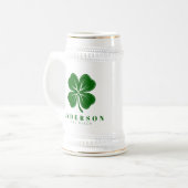 アイリッシュラッキーフォーグリーンリーフクローバー名付き ビールジョッキ (正面左)