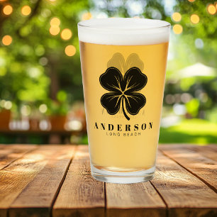 アイリッシュラッキーフォーブラックリーフクローバー（名前Pint付き） タンブラーグラス