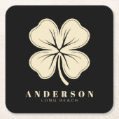 アイリッシュラッキーフォーリーフクローバー（名前はブラック） スクエアペーパーコースター (正面)