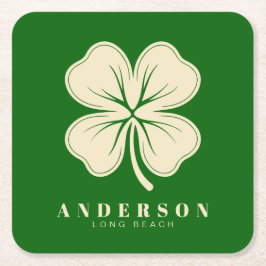 アイリッシュラッキーフォーリーフクローバー（名前は緑） スクエアペーパーコースター