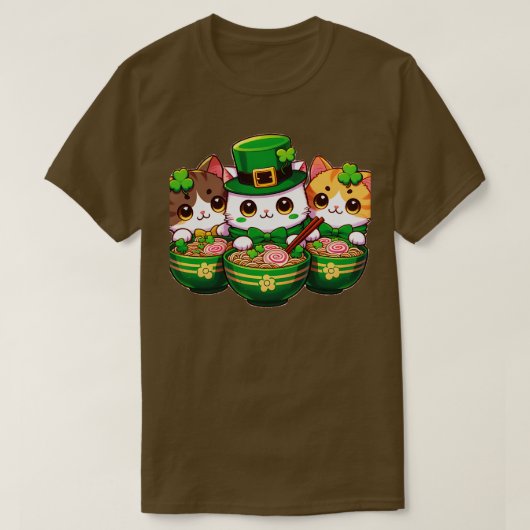 アイリッシュラーメンネコかわいいSt patricks day女子 Tシャツ (デザイン正面)