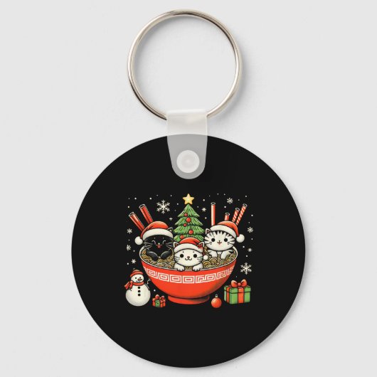アイリッシュラーメン猫かわいいアニメクリスマスウィメンズギ キーホルダー (正面)