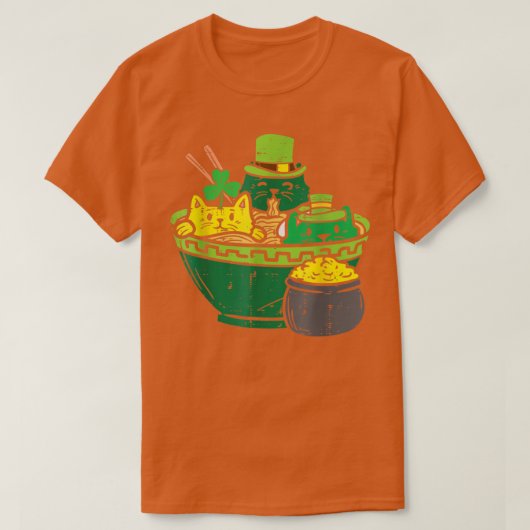 アイリッシュラーメン猫かわいいアニメSt patricks day女性 Tシャツ (デザイン正面)