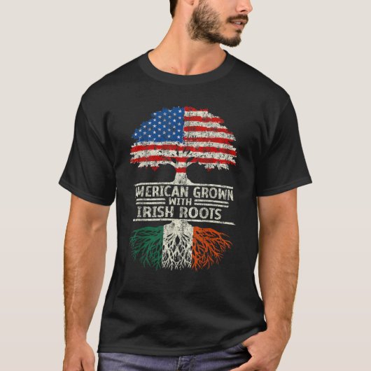アイリッシュルーツアイルランド国旗で栽培されたアメリカ人 Tシャツ (正面)