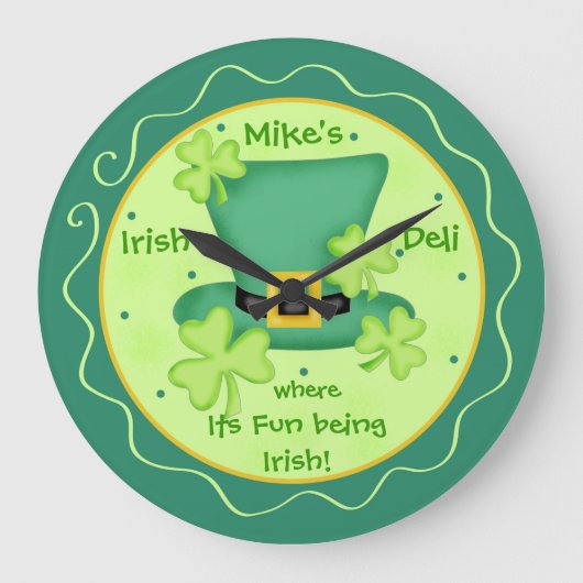 アイリッシュレストランパブセントパトリックスお祝い ラージ壁時計 (正面)