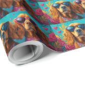 アイリッシュレッドセッターとハートバラバレンタインデー ラッピングペーパー (ロールコーナー)