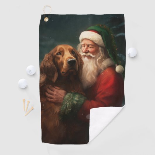アイリッシュレッドセッターサンタクロースフェスティバルクリスマス ゴルフタオル (インサイチュ)