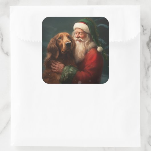 アイリッシュレッドセッターサンタクロースフェスティバルクリスマス スクエアシール (バッグ)