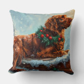 アイリッシュレッドセッタードッグクリスマスフェスティバル クッション (正面)