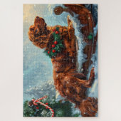 アイリッシュレッドセッタードッグクリスマスフェスティバル ジグソーパズル (縦)