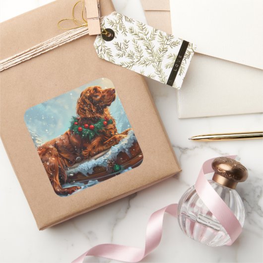 アイリッシュレッドセッタードッグクリスマスフェスティバル スクエアシール (ギフト)