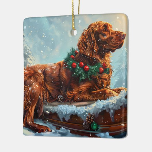 アイリッシュレッドセッタードッグクリスマスフェスティバル セラミックオーナメント (左)