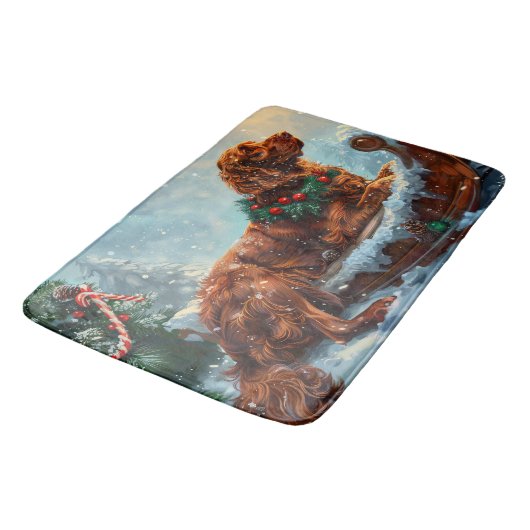 アイリッシュレッドセッタードッグクリスマスフェスティバル バスマット (アングル)