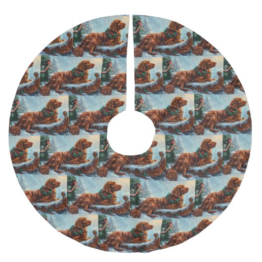 アイリッシュレッドセッタードッグクリスマスフェスティバル ブラッシュドポリエステルツリースカート (正面)