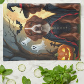 アイリッシュレッドセッタードッグズカボチャおもしろいハロウィーン キッチンタオル (折り畳み)