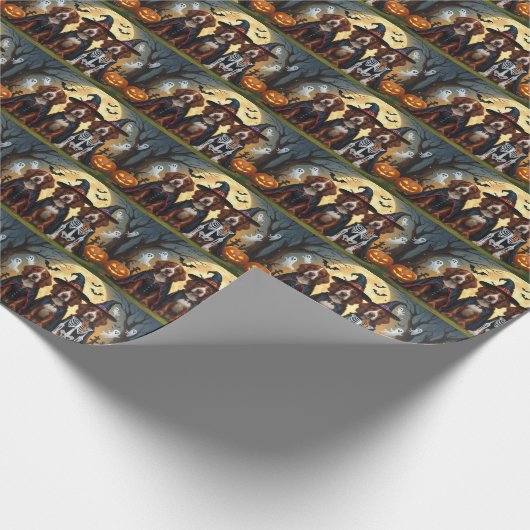 アイリッシュレッドセッタードッグズカボチャおもしろいハロウィーン ラッピングペーパー (角)