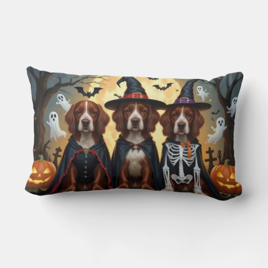 アイリッシュレッドセッタードッグズカボチャおもしろいハロウィーン ランバークッション (裏面)