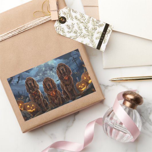 アイリッシュレッドセッターハロウィン不気味 長方形シール (ギフト)