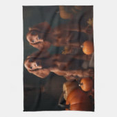 アイリッシュレッドセッターパピー秋デライトカボチャ キッチンタオル (縦)