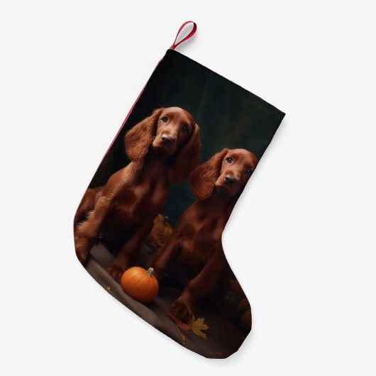 アイリッシュレッドセッターパピー秋デライトカボチャ スモールクリスマスストッキング (正面 (吊り時))