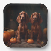 アイリッシュレッドセッターパピー秋デライトカボチャ ペーパープレート (正面)