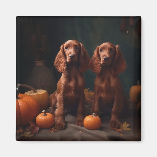 アイリッシュレッドセッターパピー秋デライトカボチャ マグネット (正面)