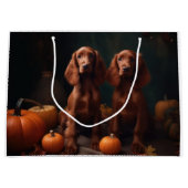 アイリッシュレッドセッターパピー秋デライトカボチャ ラージペーパーバッグ (正面)