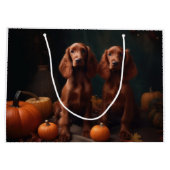 アイリッシュレッドセッターパピー秋デライトカボチャ ラージペーパーバッグ (裏面)