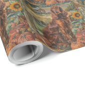 アイリッシュレッドセッター犬の秋の収穫感謝祭 ラッピングペーパー (ロールコーナー)
