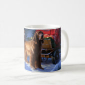 アイリッシュレッドセッター雪そりクリスマスデコール コーヒーマグカップ (正面右)