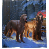 アイリッシュレッドセッター雪そりクリスマスデコール シャワーカーテン (正面)